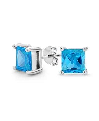 Bling Jewelry 2ct Red Square Cubic Zirconia Princess Cut Aaa Cz Stud Earrings For Women .925 Sterling Silver Simulated Ruby