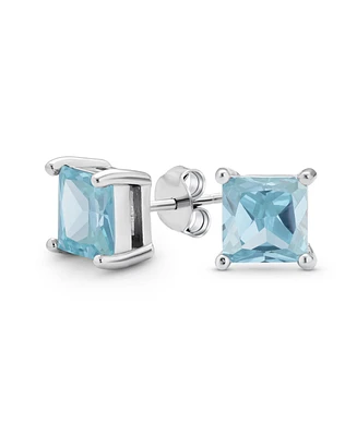 Bling Jewelry 2CT Red Square Cubic Zirconia Princess Cut Aaa Cz Stud Earrings For Women .925 Sterling Silver Simulated Ruby