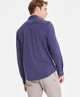 Alfani Men's Classic-Fit Heathered Jersey-Knit Button-Down Shirt, Created for Macy's