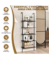 Gymax 5 Tier Ladder Shelf 71'' Height Wall-Mounted Bookshelf Display Storage Organizer