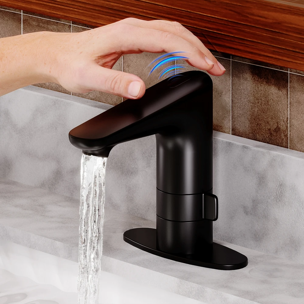 Casainc Drop-In Single-handle Black Bathroom Faucet with Touchless Sensor and Drain Assembly