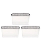 Iris Usa 72 Quart Stack & Pull Clear storage Box, Gray, 3 Pack