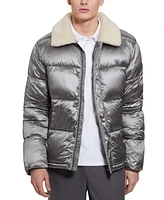 Guess Men's Puffer Jacket with Sherpa Collar