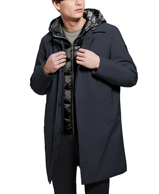 Guess Men's Colin Raincoat with Removable Nylon Hooded Inset