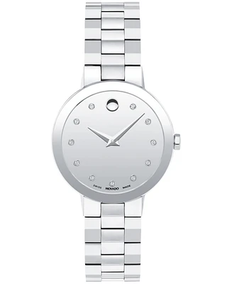 Movado Women's Sapphire Swiss Quartz Stainless Steel Diamond Accent Watch 28mm