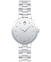 Movado Women's Sapphire Swiss Quartz Stainless Steel Diamond Accent Watch 28mm - Silver