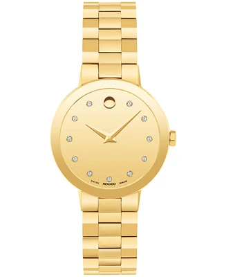 Movado Women's Sapphire Swiss Quartz Yellow Pvd Diamond Accent Watch 28mm