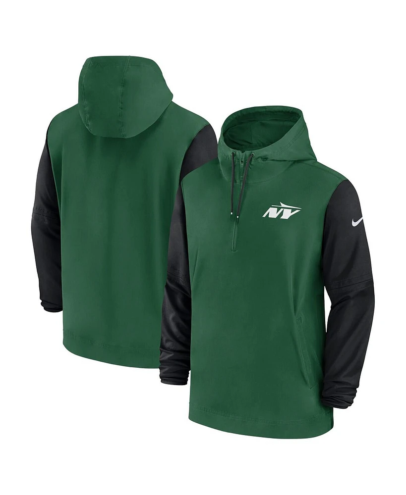 Nike Men's Green/Black New York Jets 2024/25 Sideline Pre-Game Player 1/2-Zip Hoodie Jacket