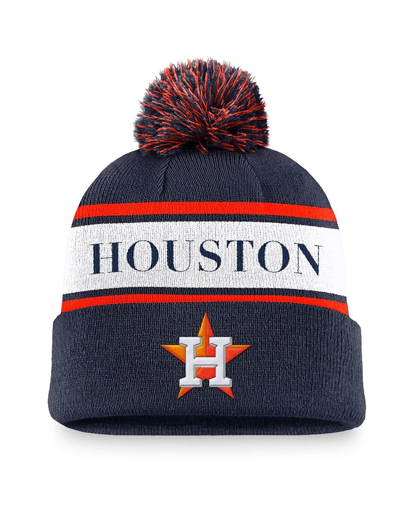 Nike Men's Navy Houston Astros Team Stripe Peak Cuffed Knit Hat with Pom