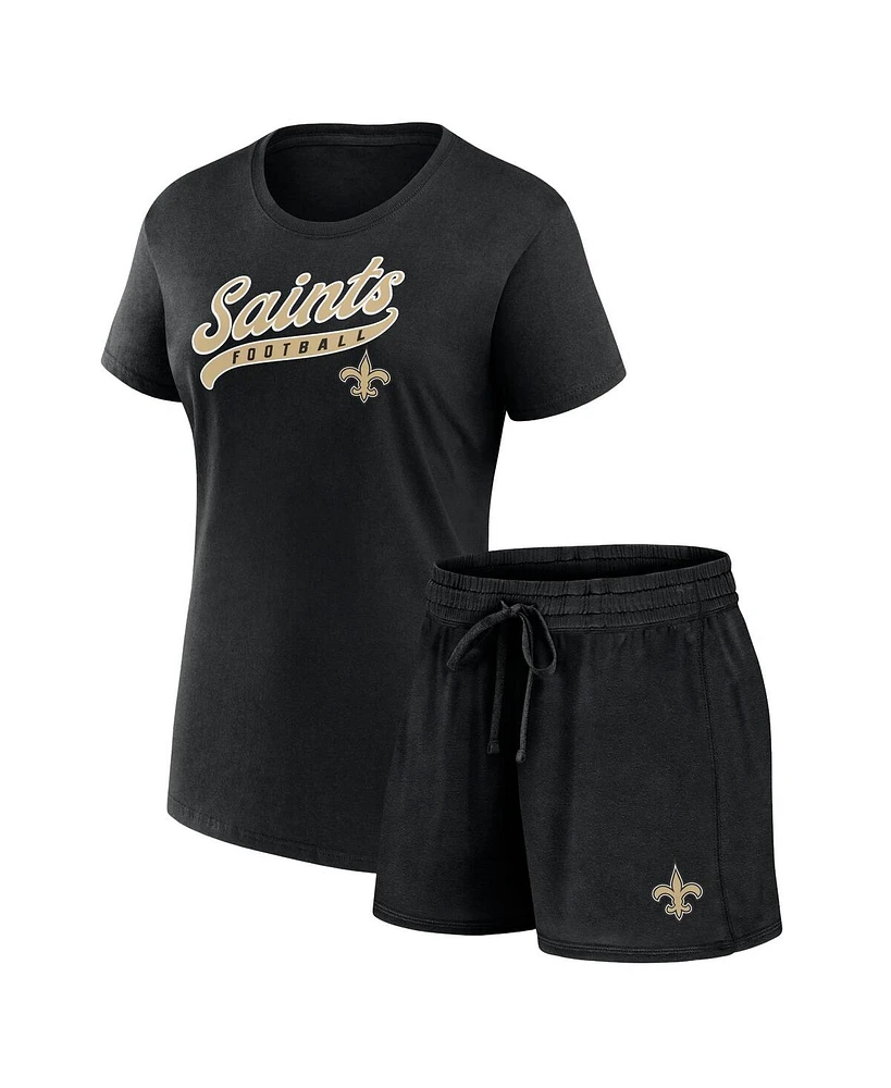 Fanatics Women's Black New Orleans Saints Start to Finish T-Shirt Shorts Combo Pack