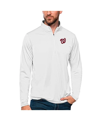 Antigua Men's White Washington Nationals Tribute Quarter-Zip Pullover Top