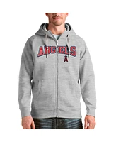 Antigua Men's Heather Gray Los Angeles Angels Team Logo Victory Full-Zip Hoodie