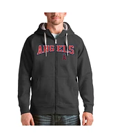 Antigua Men's Charcoal Los Angeles Angels Team Logo Victory Full-Zip Hoodie