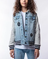 Ring of Fire Big Boys Ultra Denim Jacket with Embroidered Patches and Hood