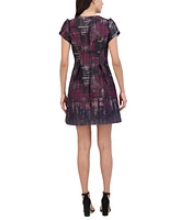 Vince Camuto Women's Jacquard Fit & Flare Puff-Sleeve Dress