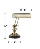 Traditional Piano Banker Desk Lamp 12" High Antique Brass Gold Metal Shade Adjustable Arm Decor for Living Room Bedroom House Bedside Nightstand Home