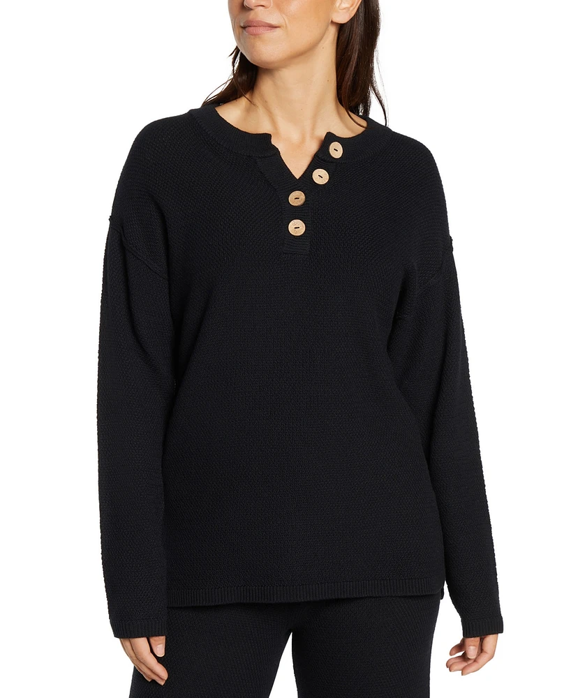 Three Dots Women's Parma Henley Long-Sleeve Top