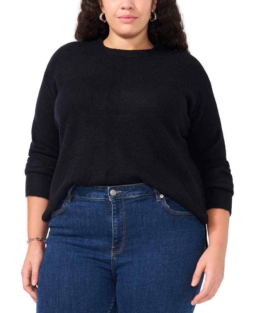 Vince Camuto Plus Size Ribbed-Front Crewneck Sweater