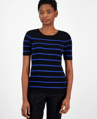 Tahari Asl Women's Striped Short-Sleeve Knit Top