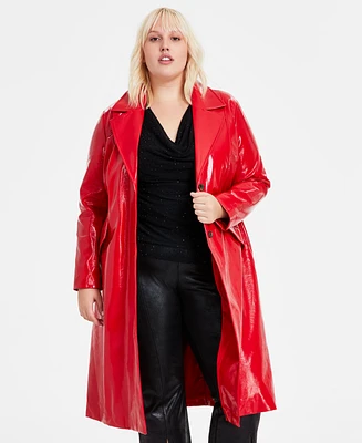 Bar Iii Trendy Plus Faux-Leather Trench Coat, Created for Macy's