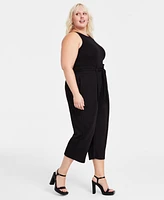 Bar Iii Trendy Plus Belted Sleeveless Capri Jumpsuit, Created for Macy's