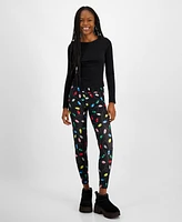 Planet Heart Juniors' Glitter Lightbulb-Print Holiday Leggings