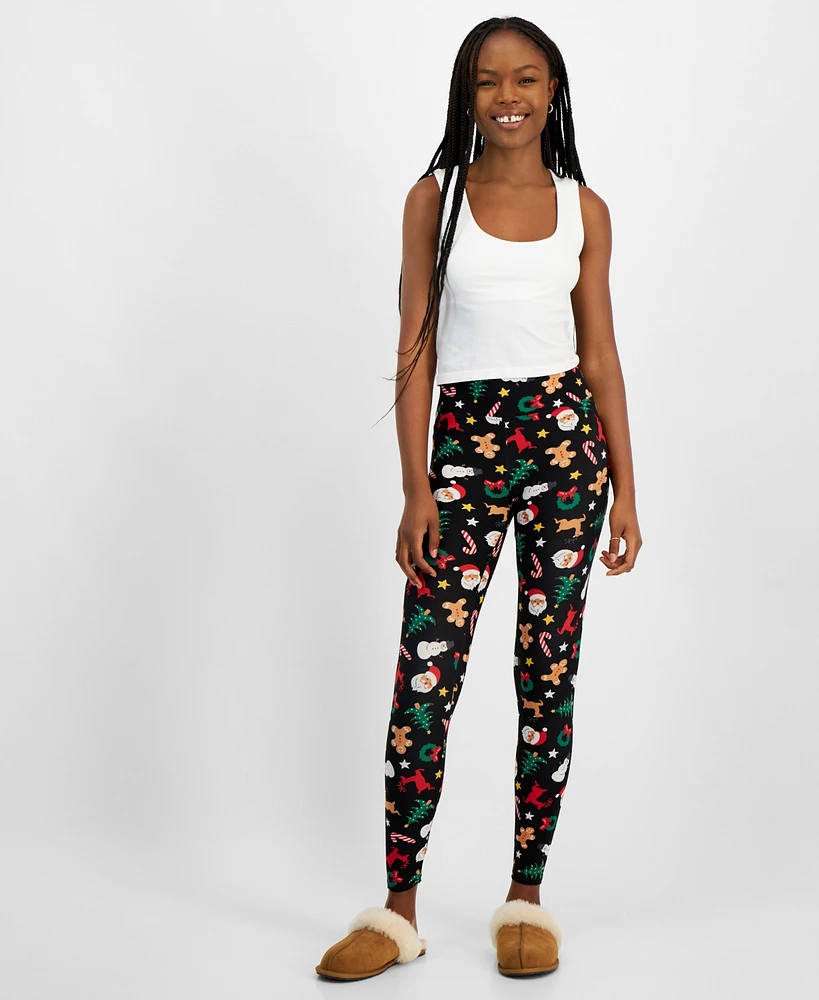 Planet Heart Juniors' High-Rise Holiday-Graphic Leggings