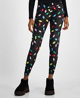 Planet Heart Juniors' Glitter Lightbulb-Print Holiday Leggings