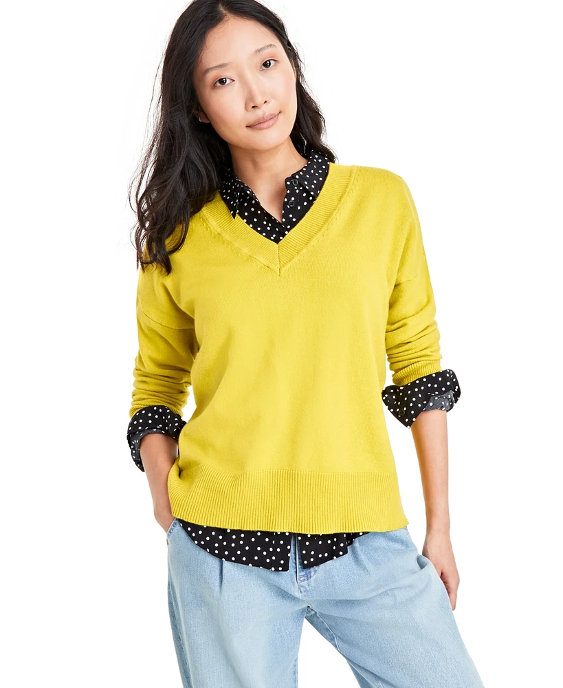 On 34th Women's V-Neck Dropped-Shoulder Sweater, Created for Macy's