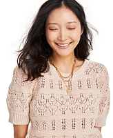 On 34th Women's Pointelle-Knit Short-Sleeve Sweater, Created for Macy's