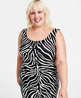 Bar Iii Trendy Plus Zebra-Print Bodycon Midi Dress, Created for Macy's