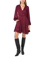 1.state Women's V-Neck Button-Trim Long-Sleeve Dress