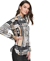 Karl Lagerfeld Paris Women's Printed Button-Front Top, Regular & Petite