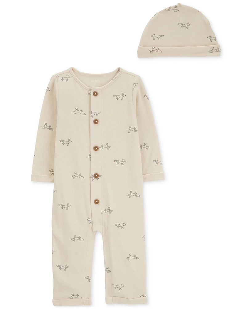 Carter's Baby Boys 2-Pc. Fox-Print Jumpsuit & Beanie Set