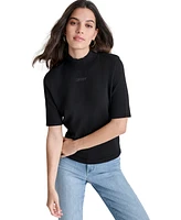 Dkny Jeans Women's Stud Logo Mock Neck Elbow-Sleeve Sweater