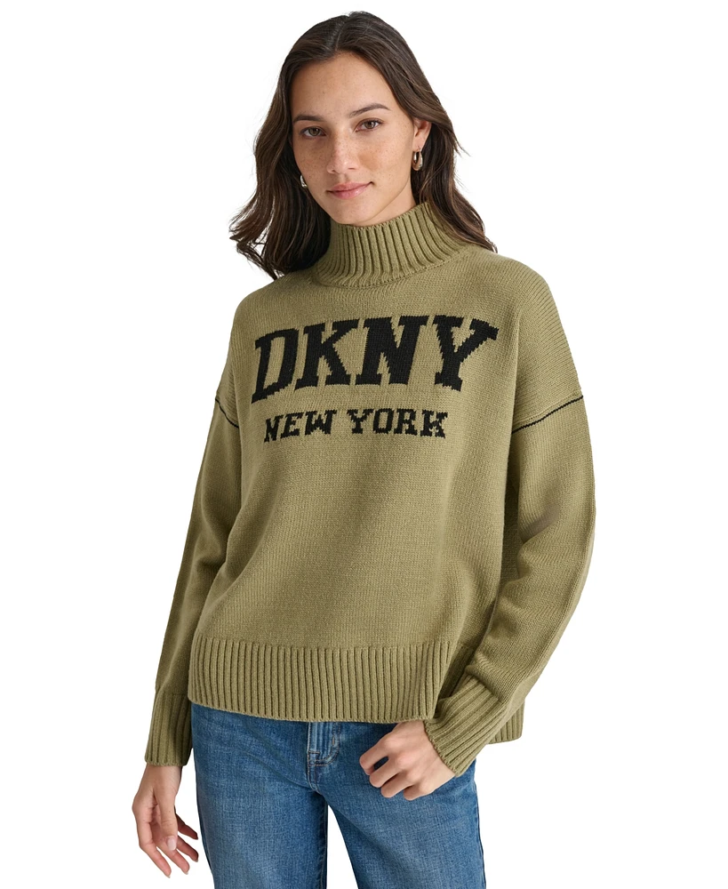 Dkny Jeans Women's Intarsia Logo Turtleneck Sweater