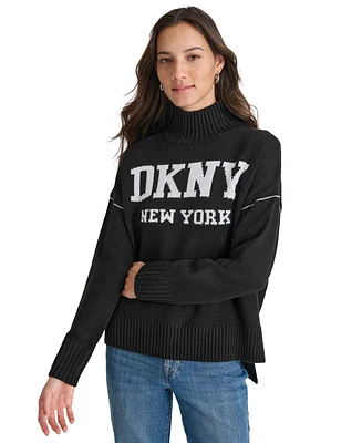 Dkny Jeans Women's Intarsia Logo Turtleneck Sweater