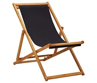 vidaXL Folding Beach Chair Eucalyptus Wood and Fabric Black