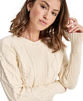 Dkny Jeans Women's Cropped Cable Knit Long-Sleeve Sweater