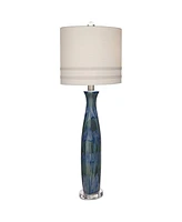 Annette Coastal Table Lamp Handcrafted 38" Tall Blue Drip Ceramic Vase Off White Oval Shade Decor for Living Room Bedroom House Bedside Home Office En