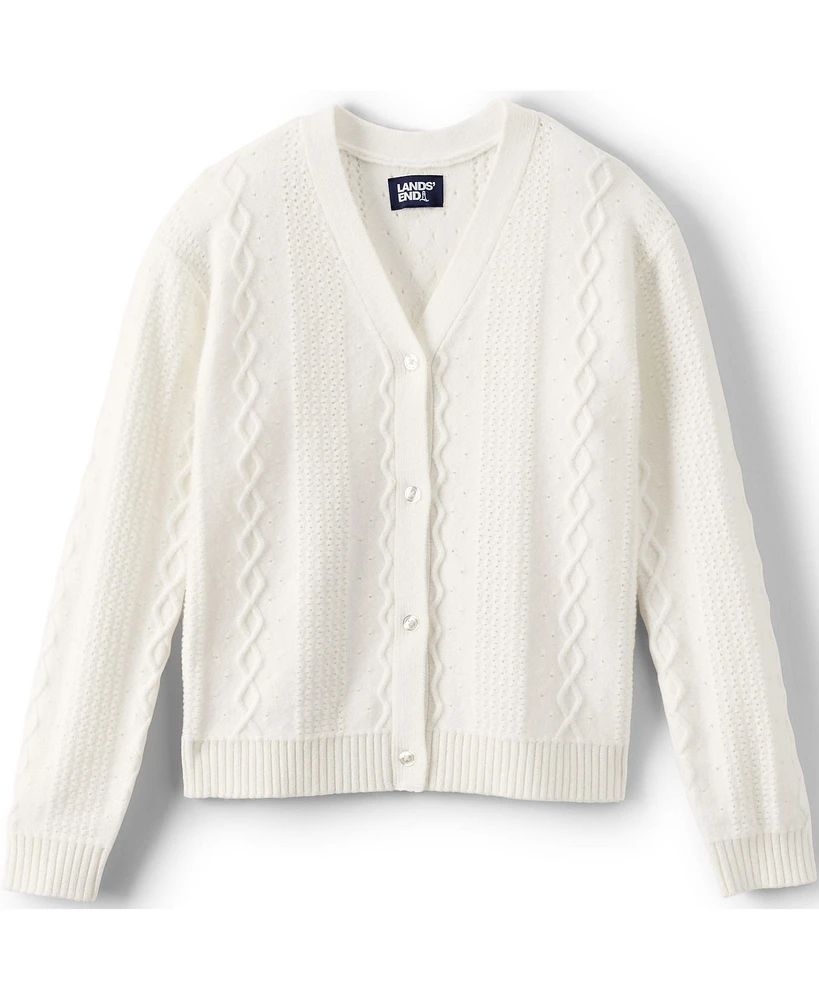 Lands' End Big Girls Plus Button Front Cable Cardigan