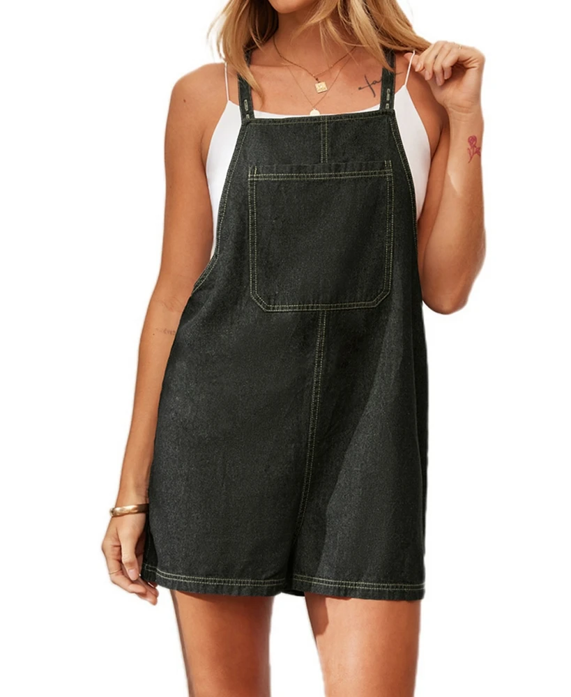 Cupshe Women's Denim Square Neck Pocket Romper