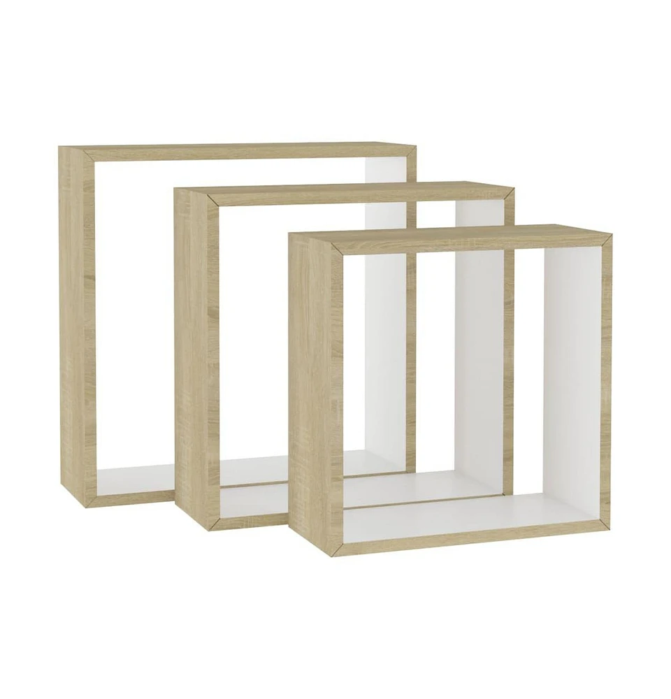vidaXL Wall Cube Shelves 3 pcs White and Sonoma Oak