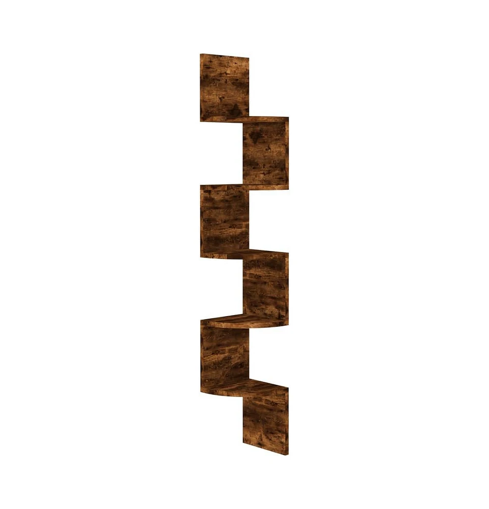 vidaXL Wall Corner Shelf Smoked Oak 7.5"x7.5"x48.4" Engineered Wood
