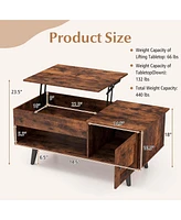 Lift Top Coffee Table with Storage Hidden Compartment Cabinet & Open Shelf