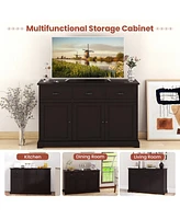 Gymax 3 Drawers Sideboard Buffet Cabinet Console Table Kitchen Storage Cupboard Brown