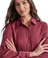 Dkny Jeans Petite Buttoned-Cuff Fold-Collar Blouse