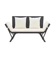 vidaXL Patio Bench with Cushions 69.3" Black Poly Rattan