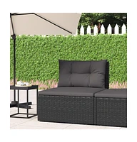 vidaXL Patio Middle Sofa with Cushions Black Poly Rattan