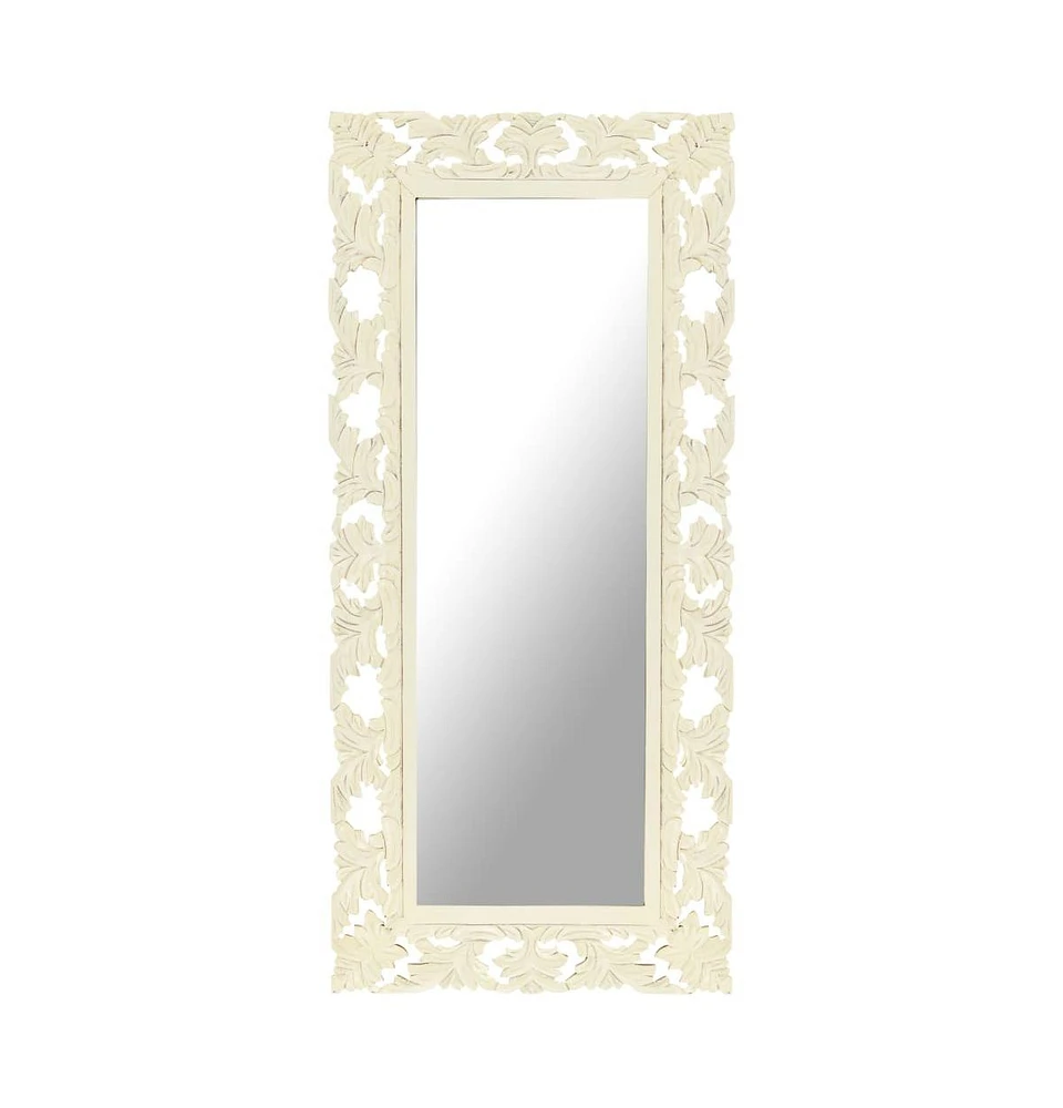 vidaXL Hand Carved Mirror White 43.3"x19.7" Solid Mango Wood